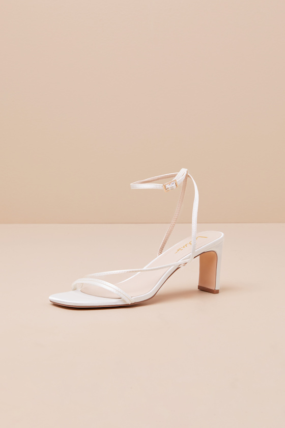 Kierha White Satin Strappy Low Heel Sandals 1