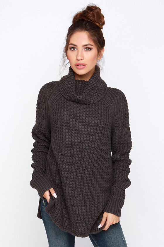Cozy Grey Sweater - Waffle Knit Sweater - Cowl Neck Sweater - $55.00 ...