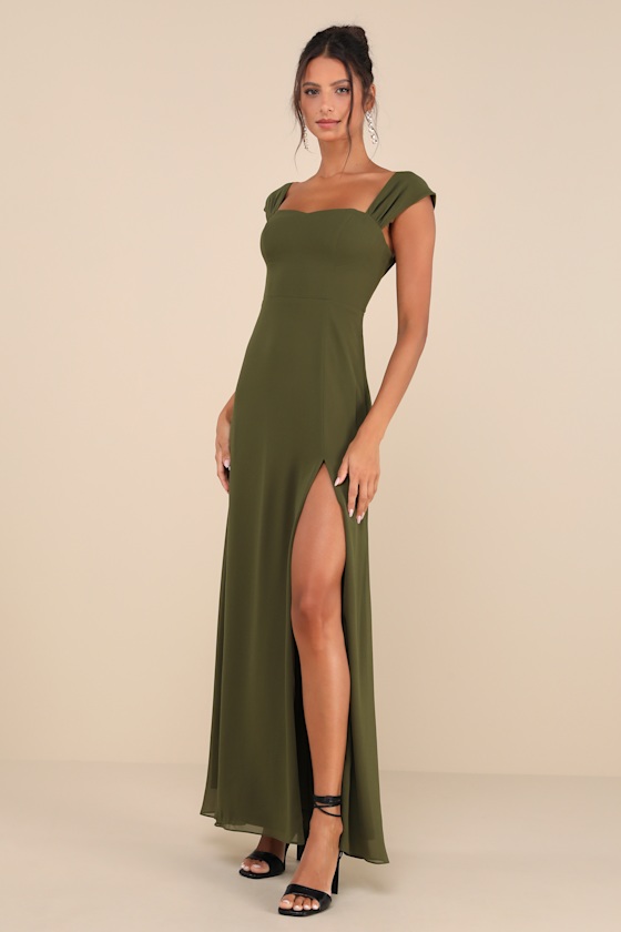 LULUS MAGICAL MAGNETISM OLIVE GREEN OFF-THE-SHOULDER MAXI DRESS
