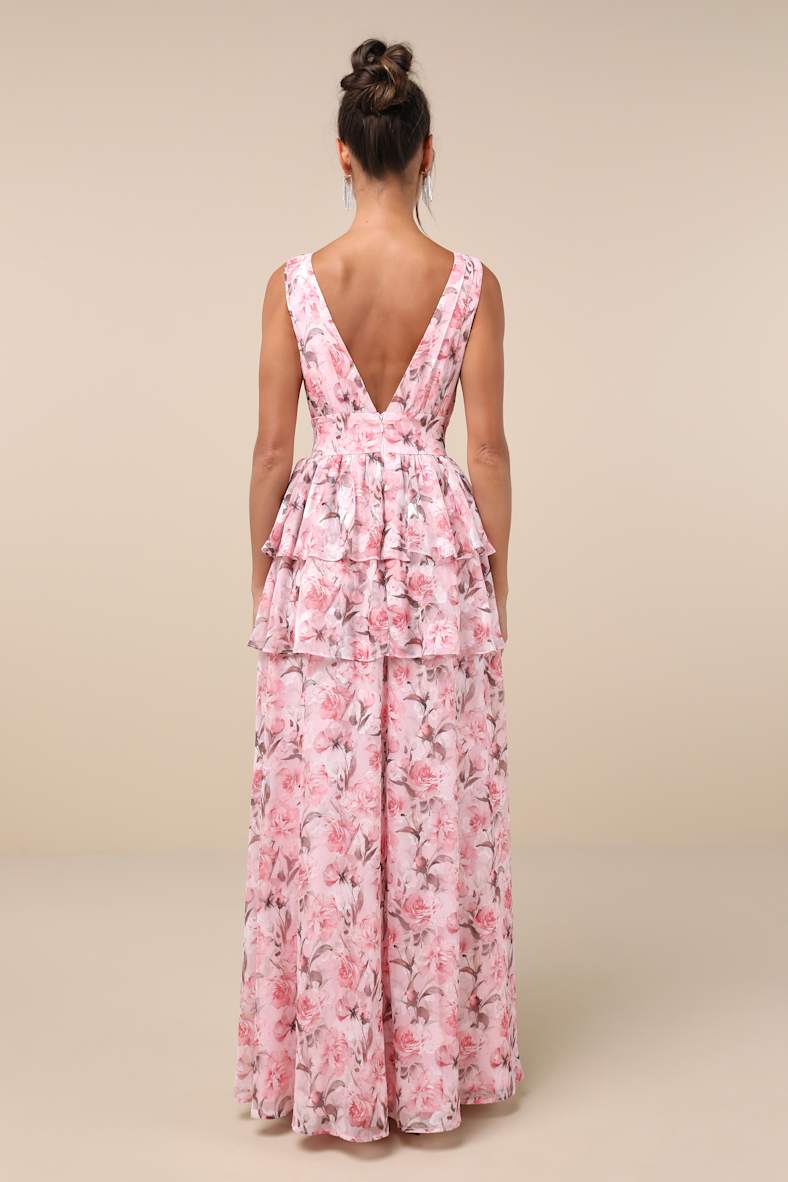 Graceful Approach Blush Pink Floral Jacquard Tiered Maxi Dress