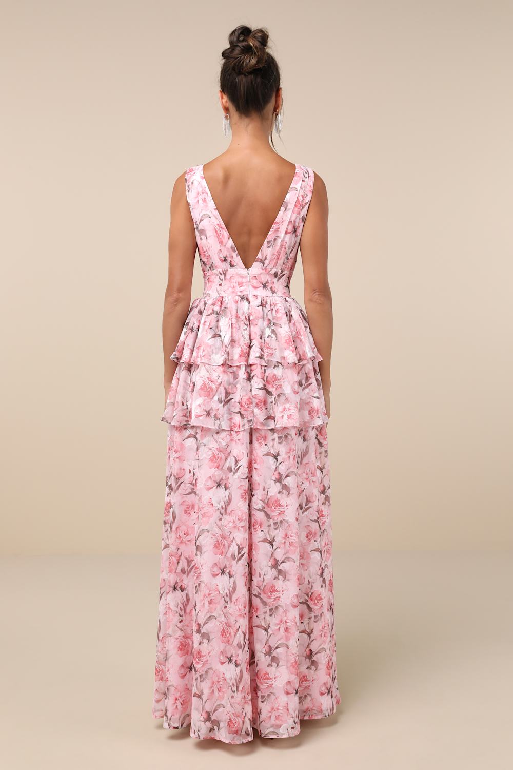 Graceful Approach Blush Pink Floral Jacquard Tiered Maxi Dress