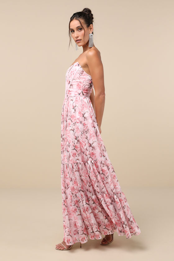【LOULOUSEOUL】Country Floral Dress (Pink) Pink Floral Gown - Floral Corset Dress - Pink Floral