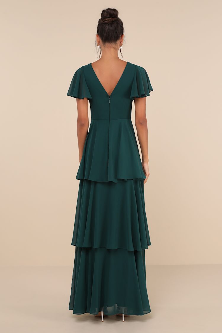 Sincerely Exquisite Emerald Green Short Sleeve Tiered Maxi Dress
