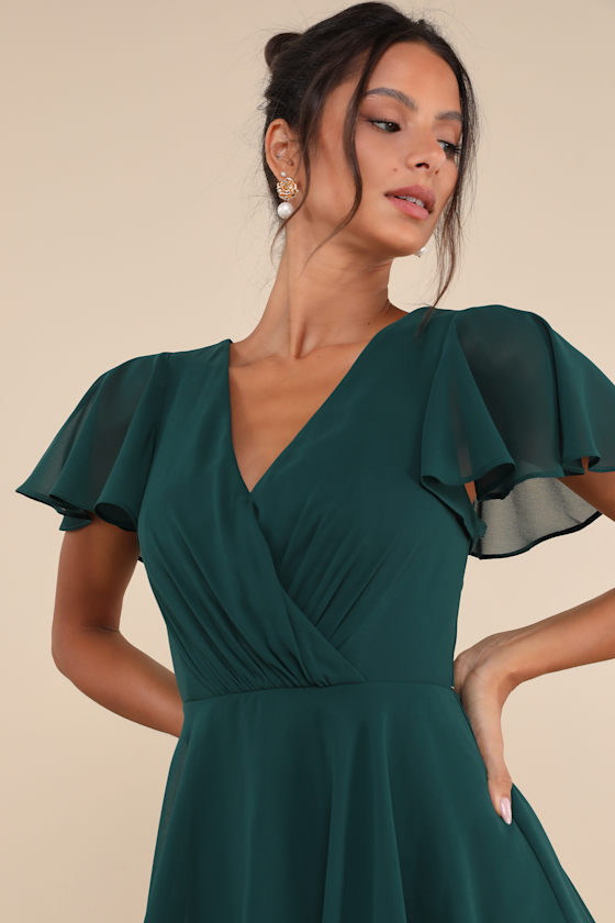 LULUS SINCERELY EXQUISITE EMERALD GREEN SHORT SLEEVE TIERED MAXI DRESS