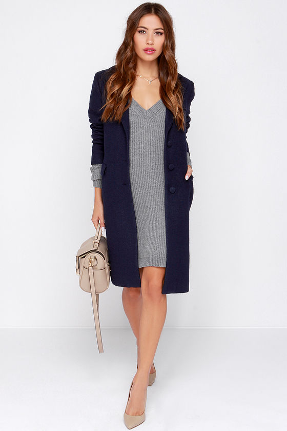 long navy dress coat