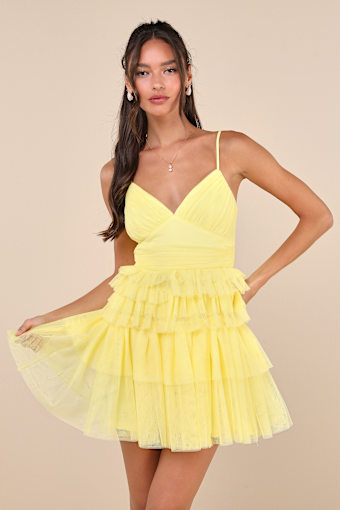 Special Poise Yellow Tulle Pleated Sleeveless Tiered Mini Dress 5