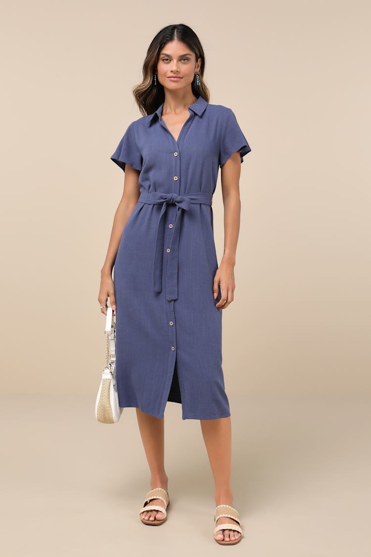 knee length dresses for ladies Short sleeve floral Linen midi summer dress 5118 – Xiaolizi main image 0