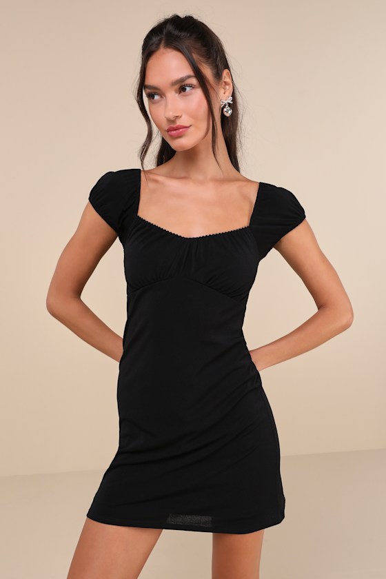 Cute Black Mini Dress - Puff Sleeve Dress - A-Line Mini Dress - Lulus