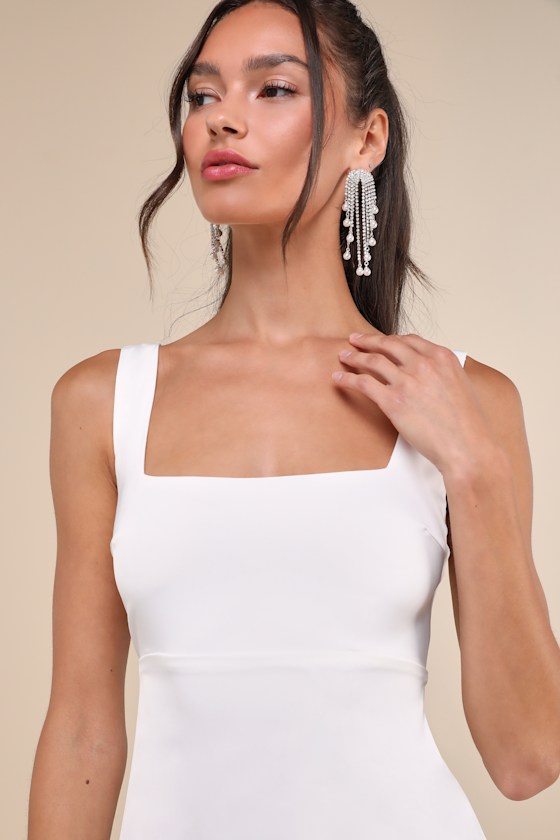 Lulus Truly The Cutest White Satin Square Neck Mini Dress In White
