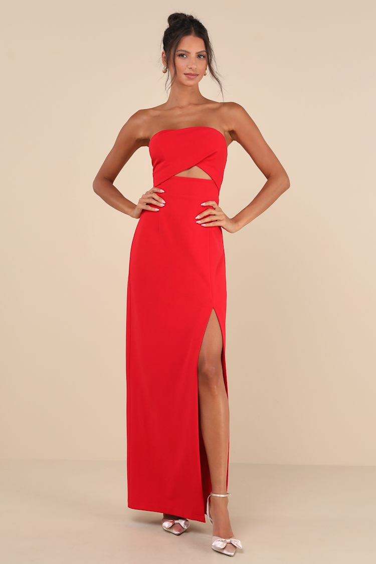 knee length dresses for ladies Velvi - Marie Strapless Maxi Dress - Burgundy