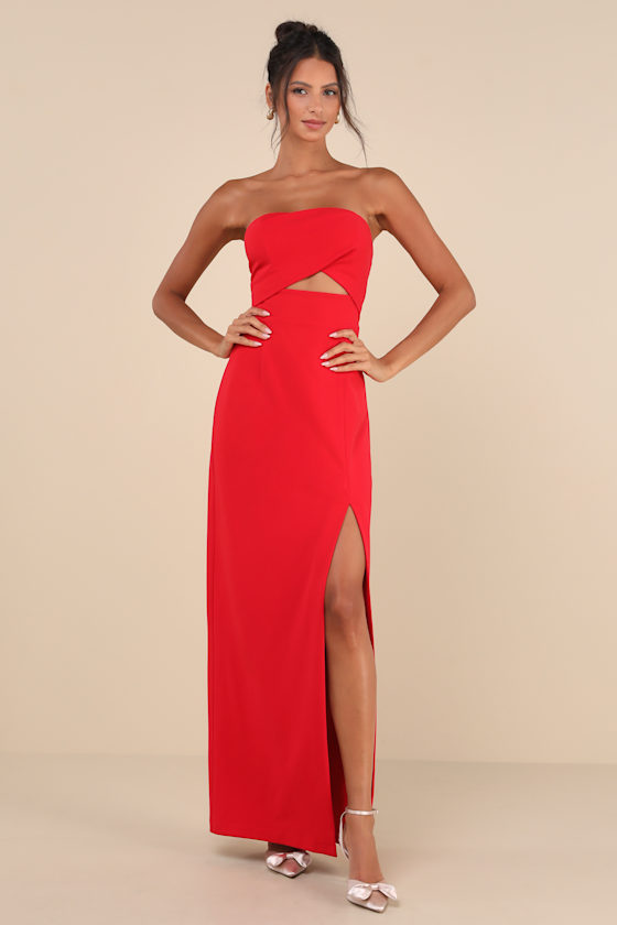 Extravagant Persona Red Strapless Cutout Column Maxi Dress 3