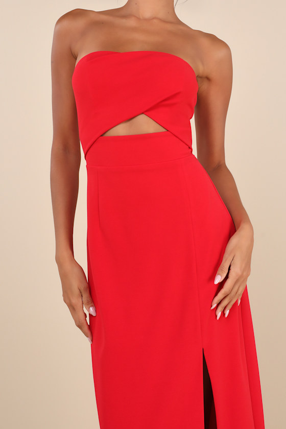 Shop Lulus Extravagant Persona Red Strapless Cutout Column Maxi Dress