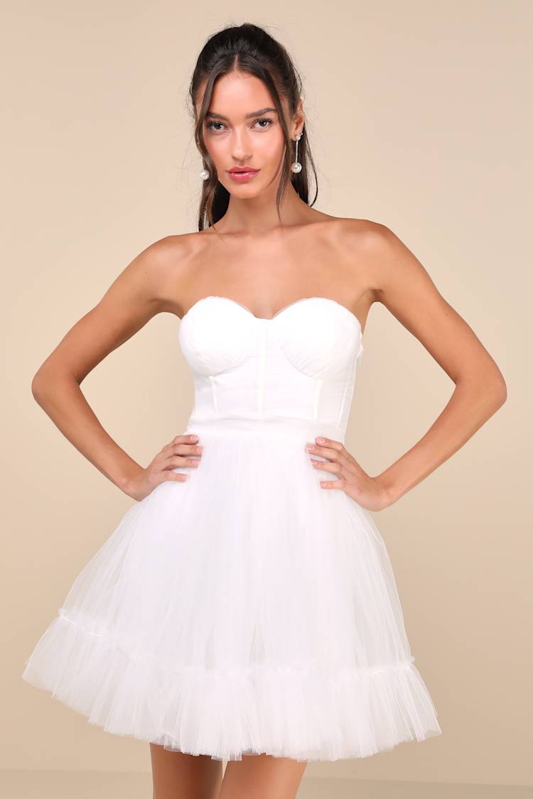 white christmas dresses Pleated Layered Tulle Mini Dress With Floral Beaded Appliqué main image 0