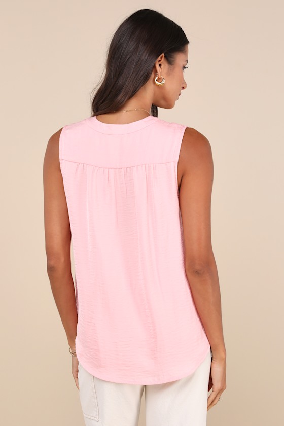 Lulus Compelling Simplicity Pink Satin V-neck Tank Top In Pink