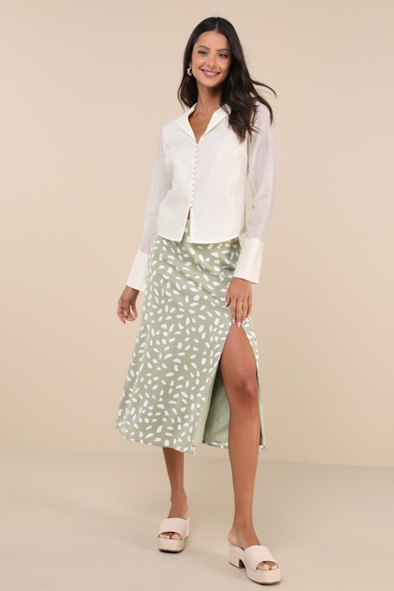 Lulus Poised Essence Ivory Collared Button-up Long Sleeve Top In Ivory