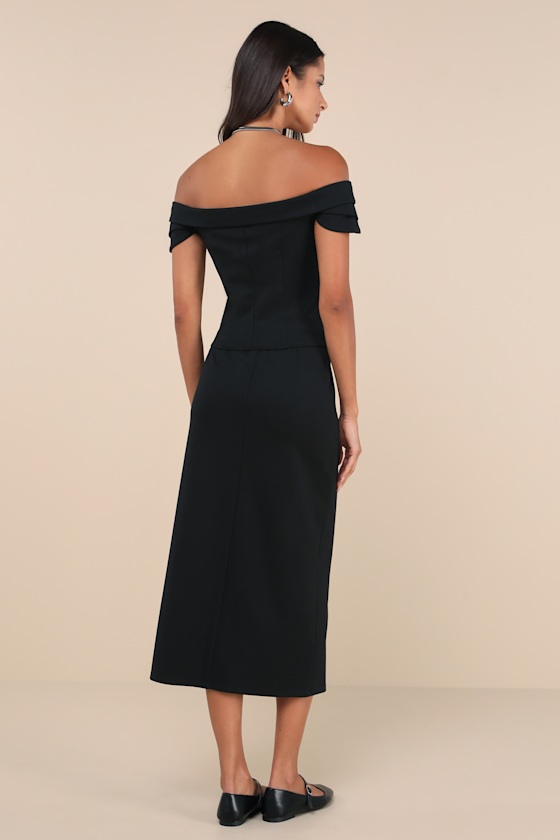 Black OTS Midi Dress - 2PC Midi Dress - Cap Sleeve Midi Dress - Lulus