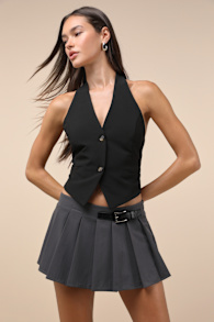 Trendsetting Cutie Charcoal Pleated Low Rise Micro Mini Skort 2