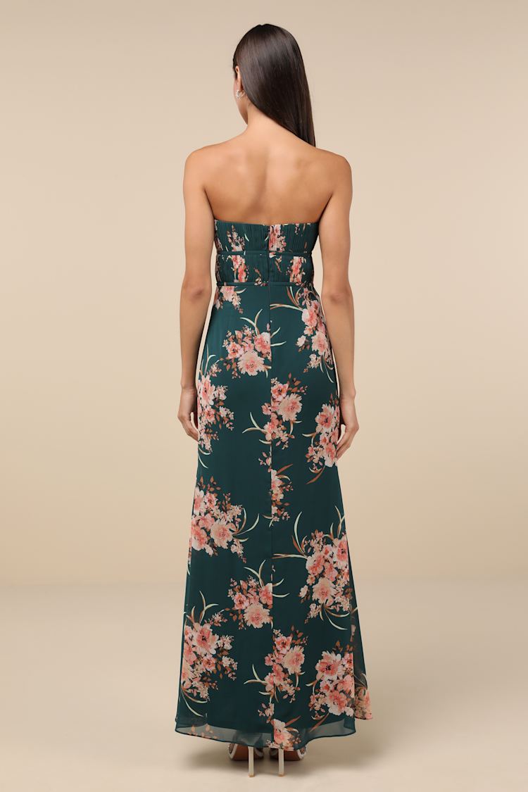 Enchanting Garden Emerald Floral Cutout Bow Strapless Maxi Dress