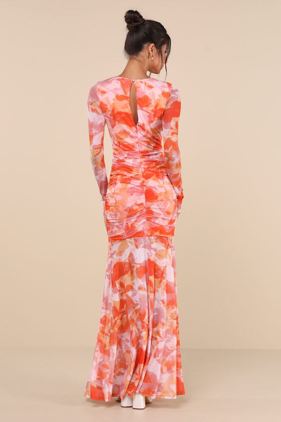 Asymmetrical Ruched Maxi Dress - Orange