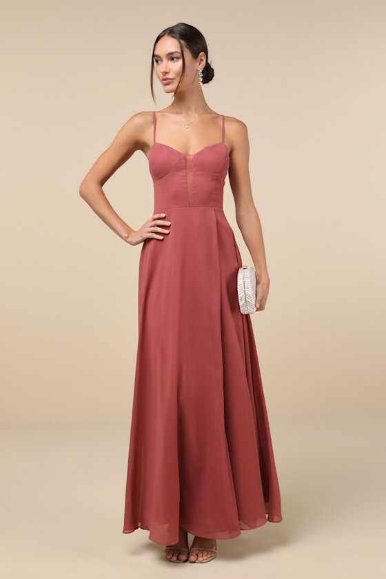 Stunning Grace Rusty Rose Cutout A-Line Maxi Dress 1