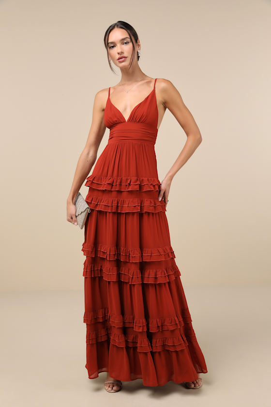 Lavish Perfection Rust Orange Ruffled Tiered Maxi Dress 4