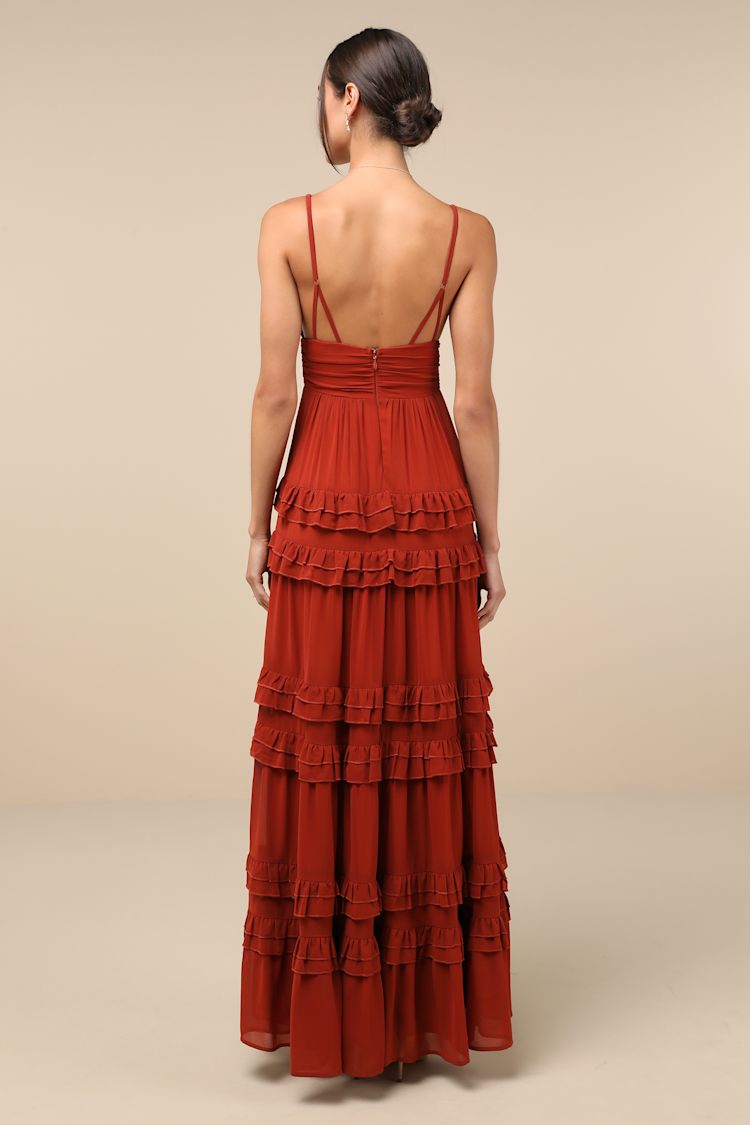 strapless open back dress THML THS1528 Orange Tiered Poplin Dress main image 1