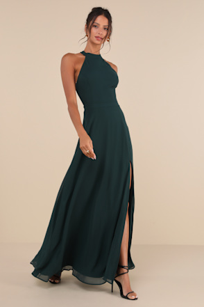 dreamy romance forest green backless maxi dress Confidently Charismatic Emerald Halter | Womens | Small (Available in M, L) | 100% Polyester | Lulus Doctorate Products