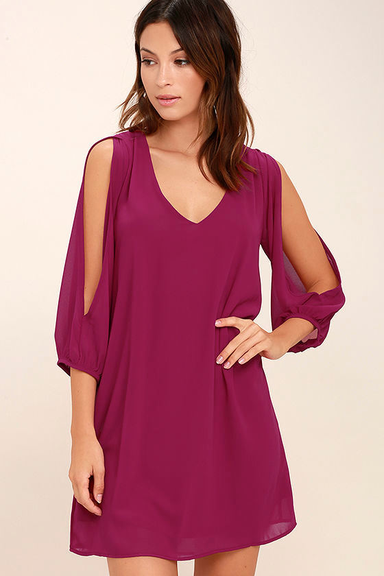 LULUS Exclusive Shifting Dears Magenta Long Sleeve Dress 1