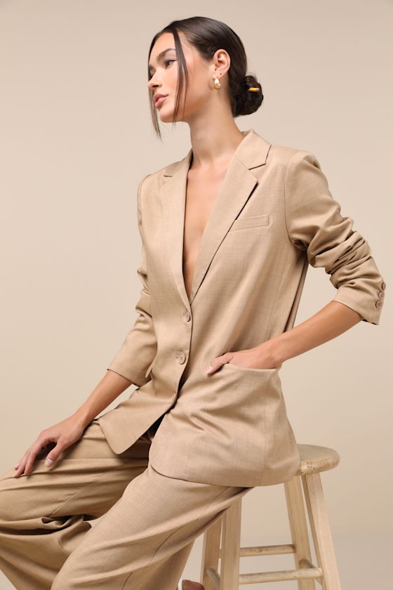 Bold Poise Tan Button-Front Blazer 2