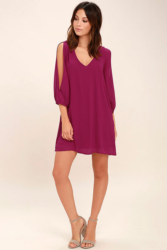 LULUS Exclusive Shifting Dears Magenta Long Sleeve Dress 1