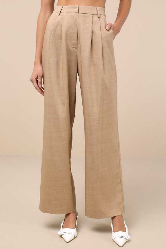 Lulus Bold Poise Tan High Rise Straight Leg Trouser Pants In Tan