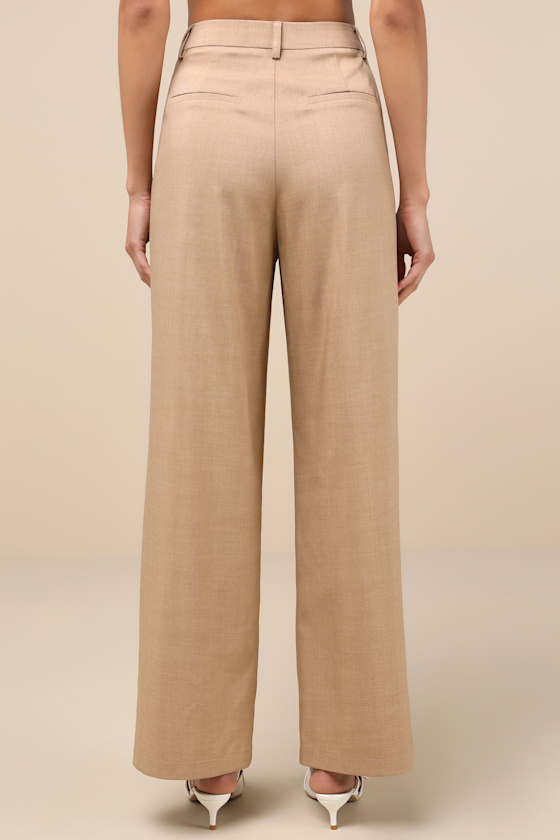 Lulus Bold Poise Tan High Rise Straight Leg Trouser Pants In Tan