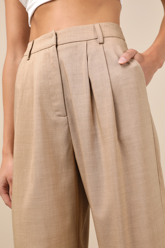 Lulus Bold Poise Tan High Rise Straight Leg Trouser Pants In Tan