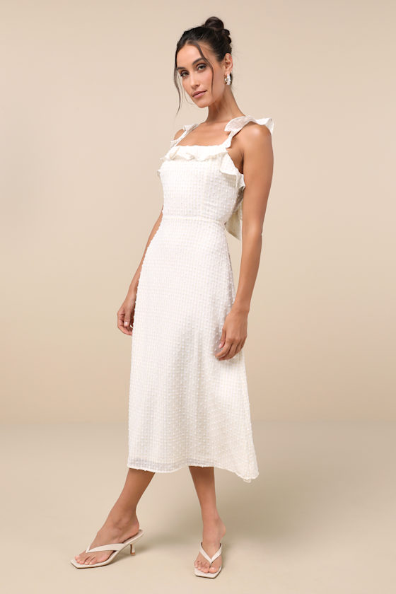 Sun-Kissed Style White and Beige Gingham Backless Midi Dress 9