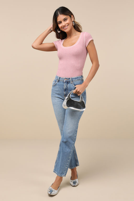 Lulus Cute Decision Heather Grey Pointelle Knit Short Sleeve Top In Heather Grey