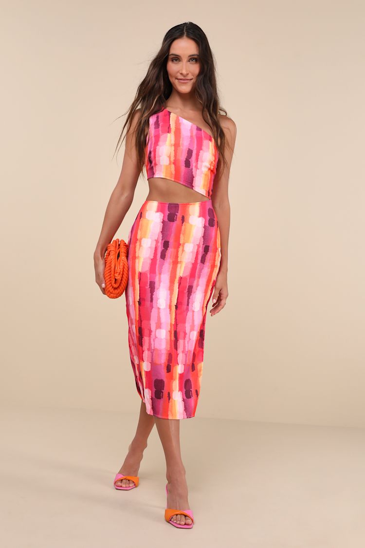 orange and pink cut out dress Pink Cut Out Boho Dress/floral Maxi Dress/ikat Print/halter Dress/open Back  Boho Dress/rave/festival Clothing /slit Dress