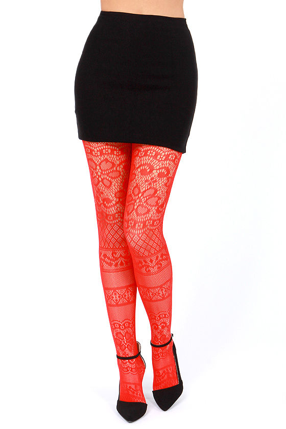 red fishnet pants