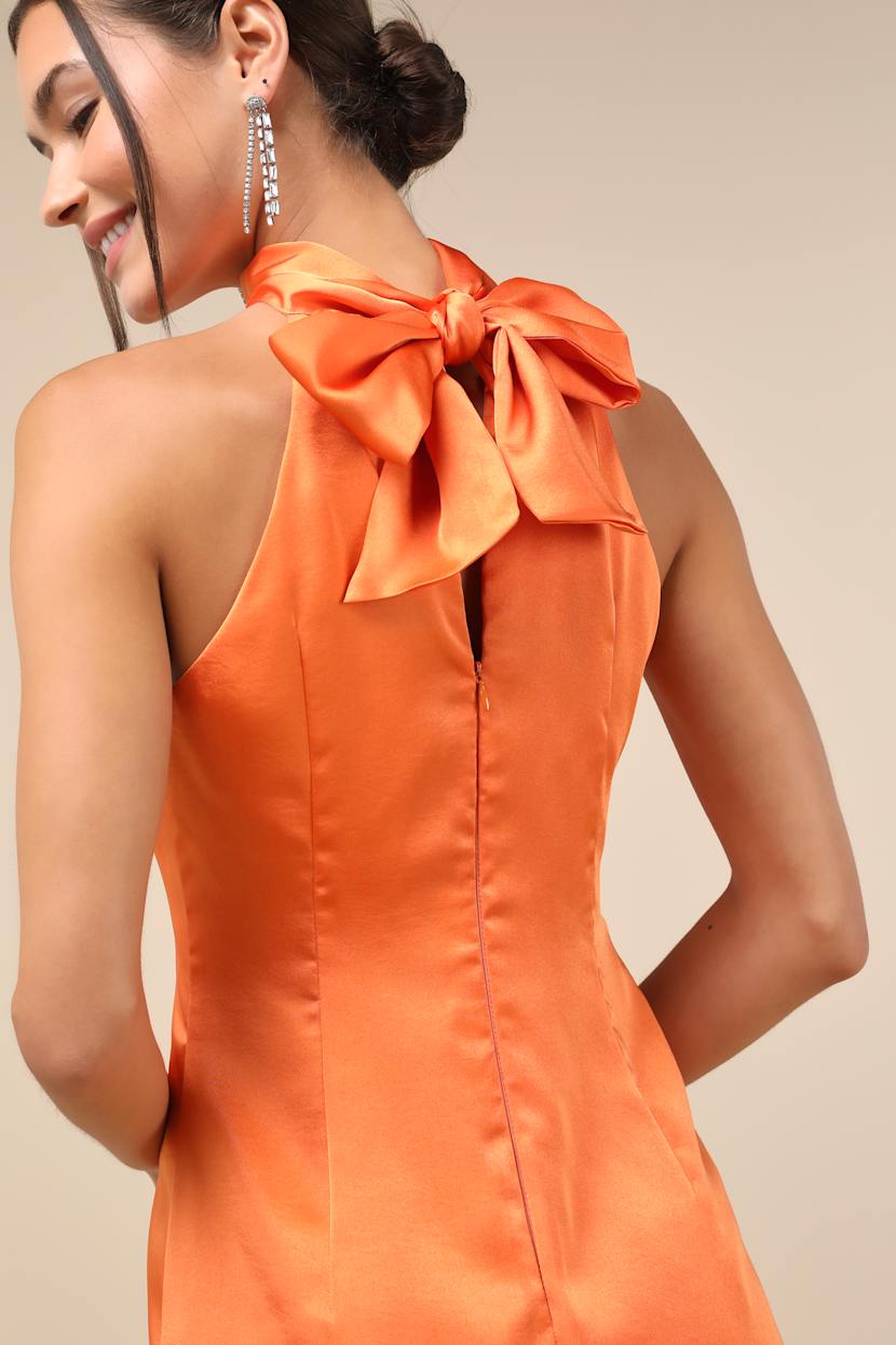 Short Orange Silk Dress Noeline Orange Satin Mini Dress - 12