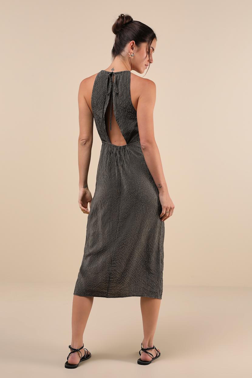 Black Striped Dress - Faux-Wrap Midi Dress - Cutout Dress - Dress - Lulus