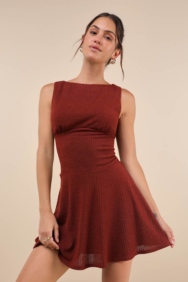 slim fit dress slacks Short Sleeve Rib Flare Sweater Dress – Elie Tahari main image 1