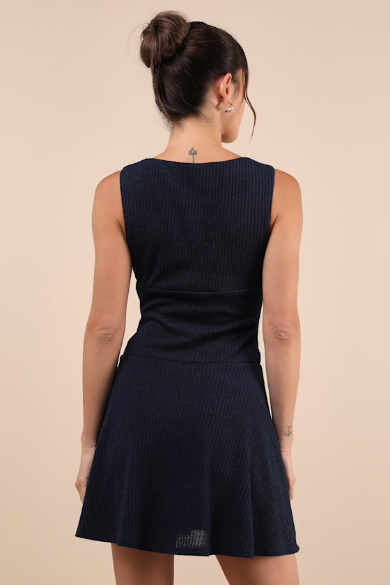 Modern Moves Navy Blue Ribbed Knit Sleeveless Mini Dress