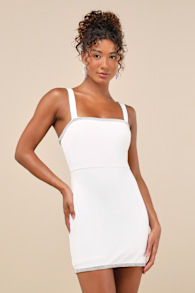Glowing Allure White Rhinestone Sleeveless Bodycon Mini Dress