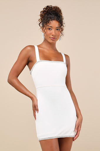 Glowing Allure White Rhinestone Sleeveless Bodycon Mini Dress