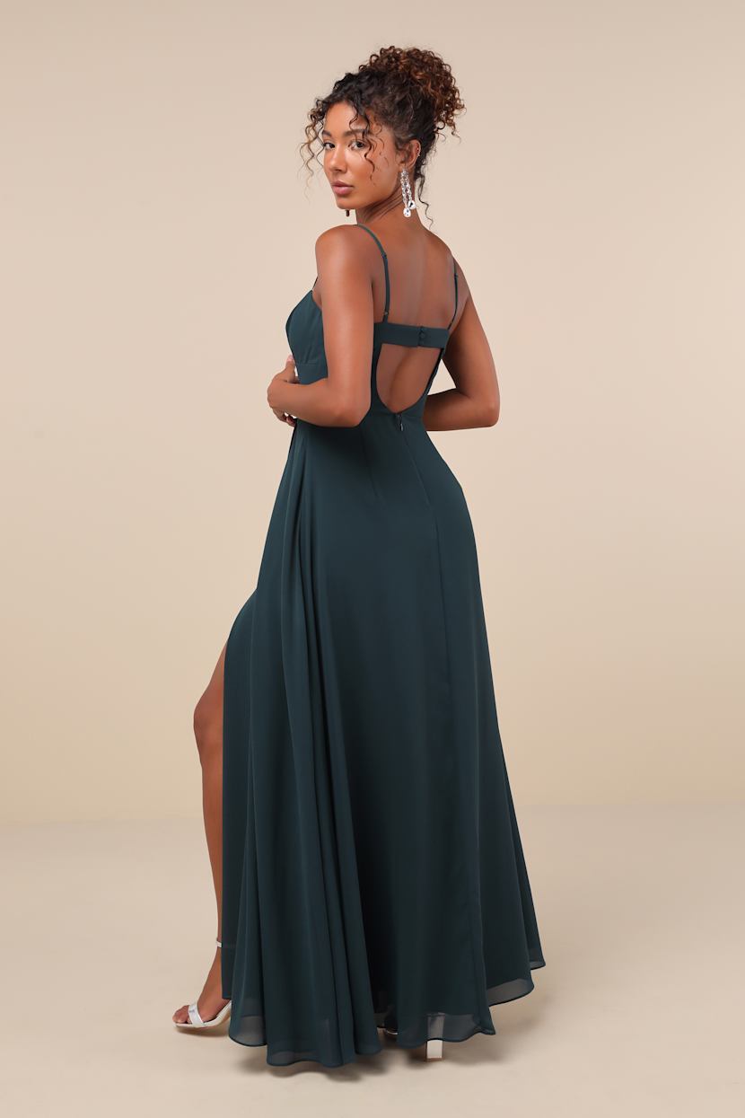 garden bliss emerald green cutout maxi dress Flutter Sleeve Wrapover Satin Maxi Dress - Emerald Green main image 0
