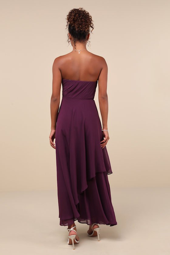 Revered Elegance Purple Pleated Strapless Maxi Dress 3