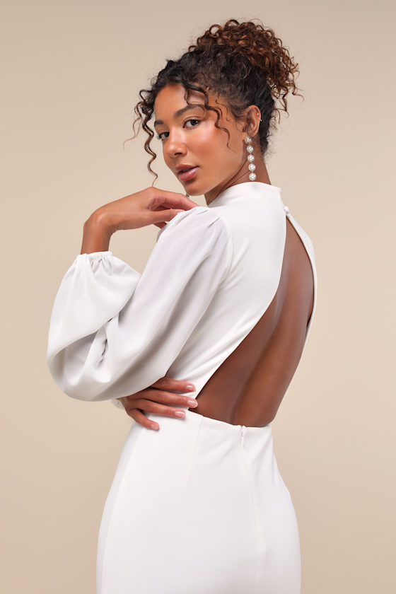 Lulus Exceptionally Flirty White Long Sleeve Backless Mini Dress In White