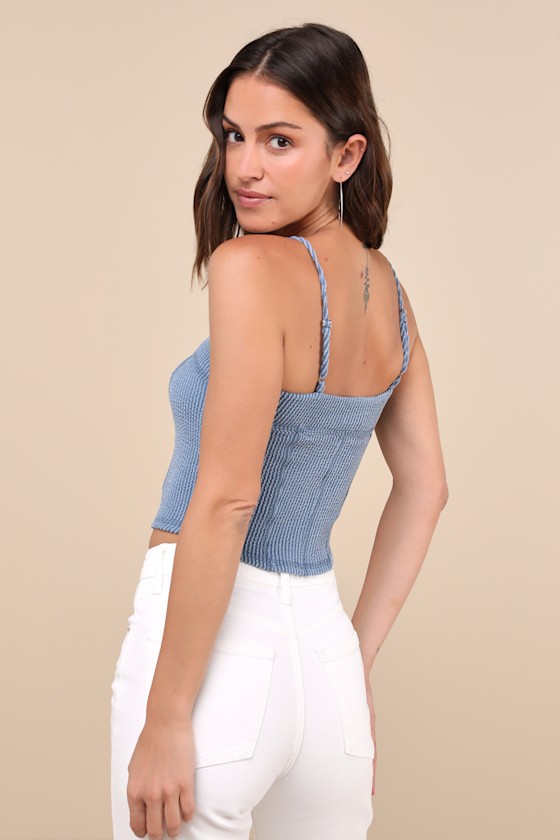 Lulus Effortless Possibilities Slate Blue Ribbed Crop Tank Top In Slate Blue