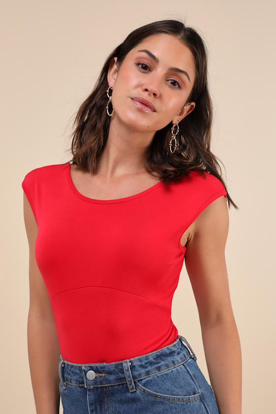 LULUS CONSTANTLY STUNNING RED BACKLESS BOAT NECK BODYSUIT