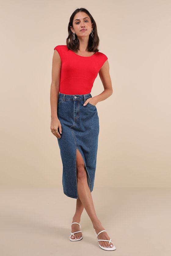 LULUS CONSTANTLY STUNNING RED BACKLESS BOAT NECK BODYSUIT