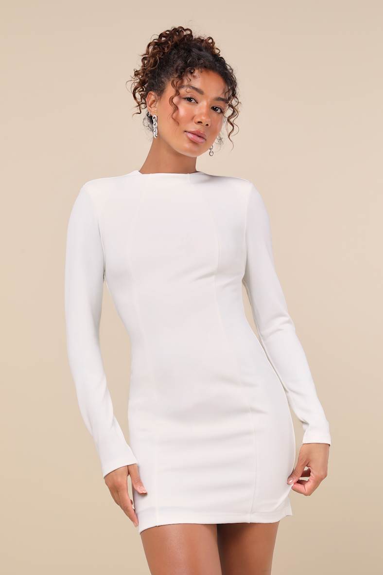 All That You Wish For White Mock Neck Cutout Bodycon Dress